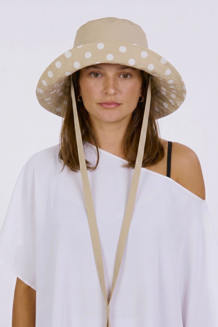 Beige Reversible UPF 50+ Packable Polkadot Sun Hat