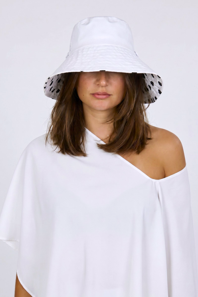White Reversible UPF 50+ Packable Polkadot Sun Hat
