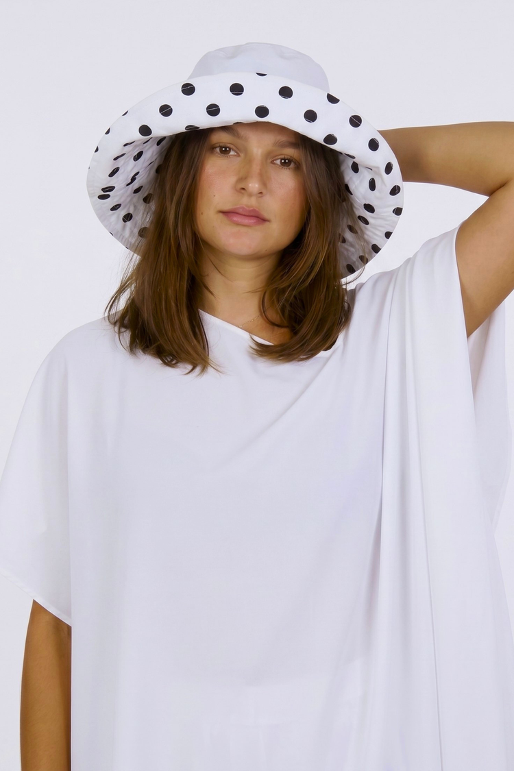 White Reversible UPF 50+ Packable Polkadot Sun Hat