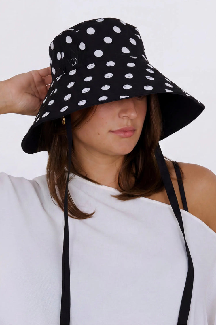 Black Reversible UPF 50+ Packable Polkadot Sun Hat