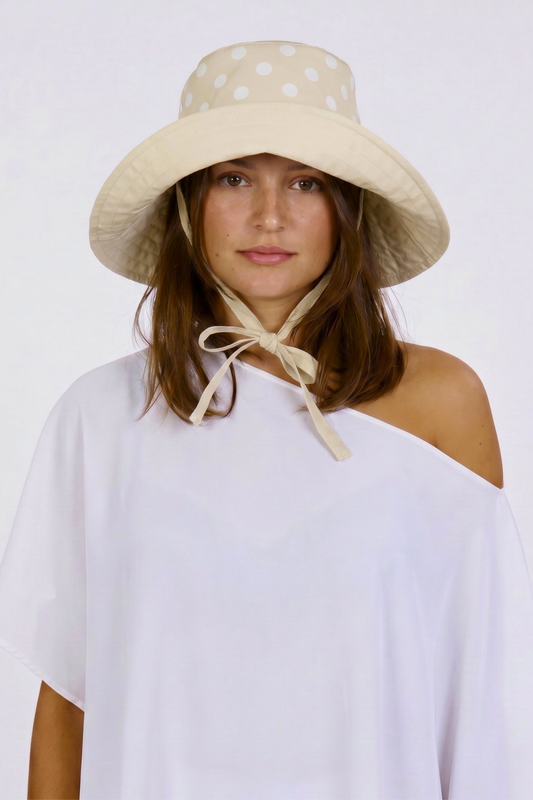 Beige Reversible UPF 50+ Packable Polkadot Sun Hat