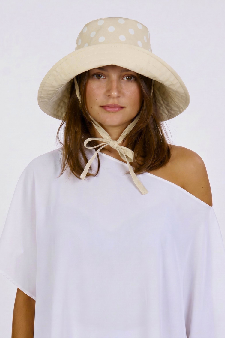 Beige Reversible UPF 50+ Packable Polkadot Sun Hat