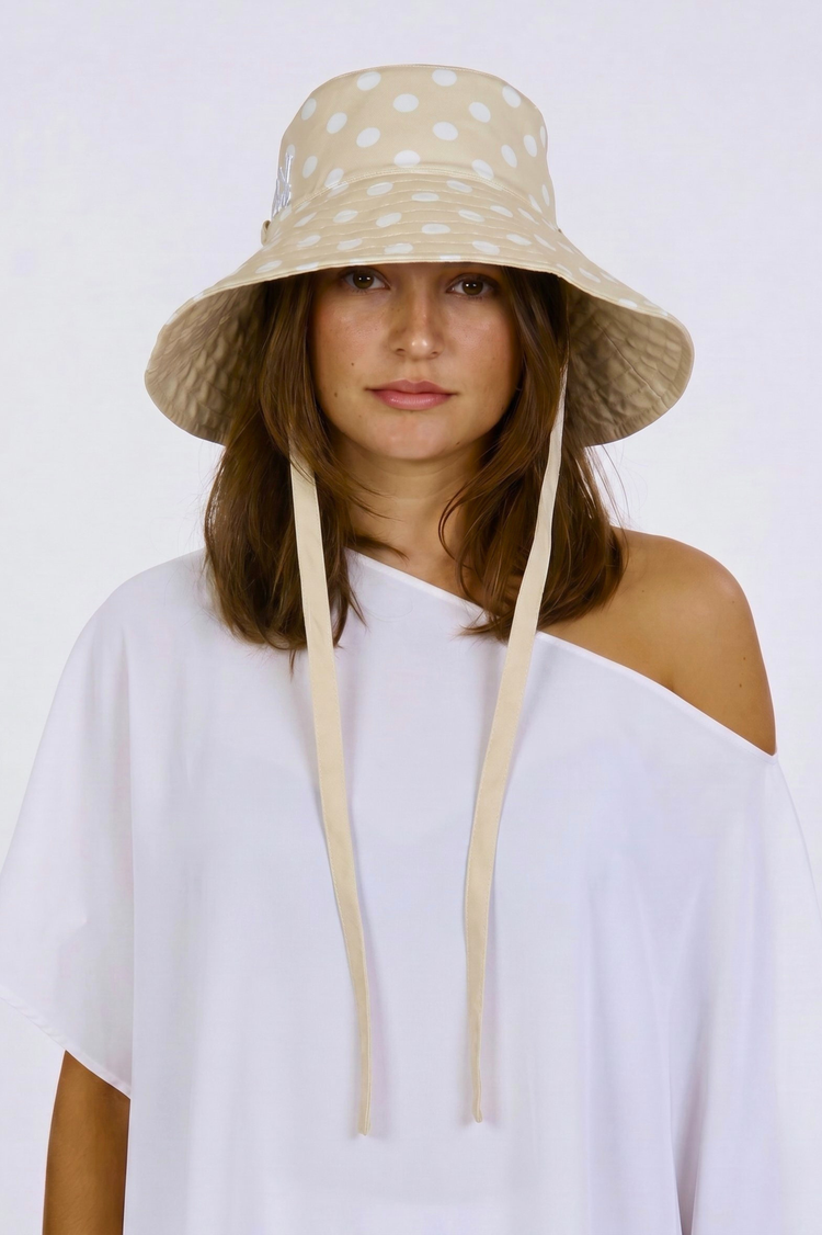 Beige Reversible UPF 50+ Packable Polkadot Sun Hat