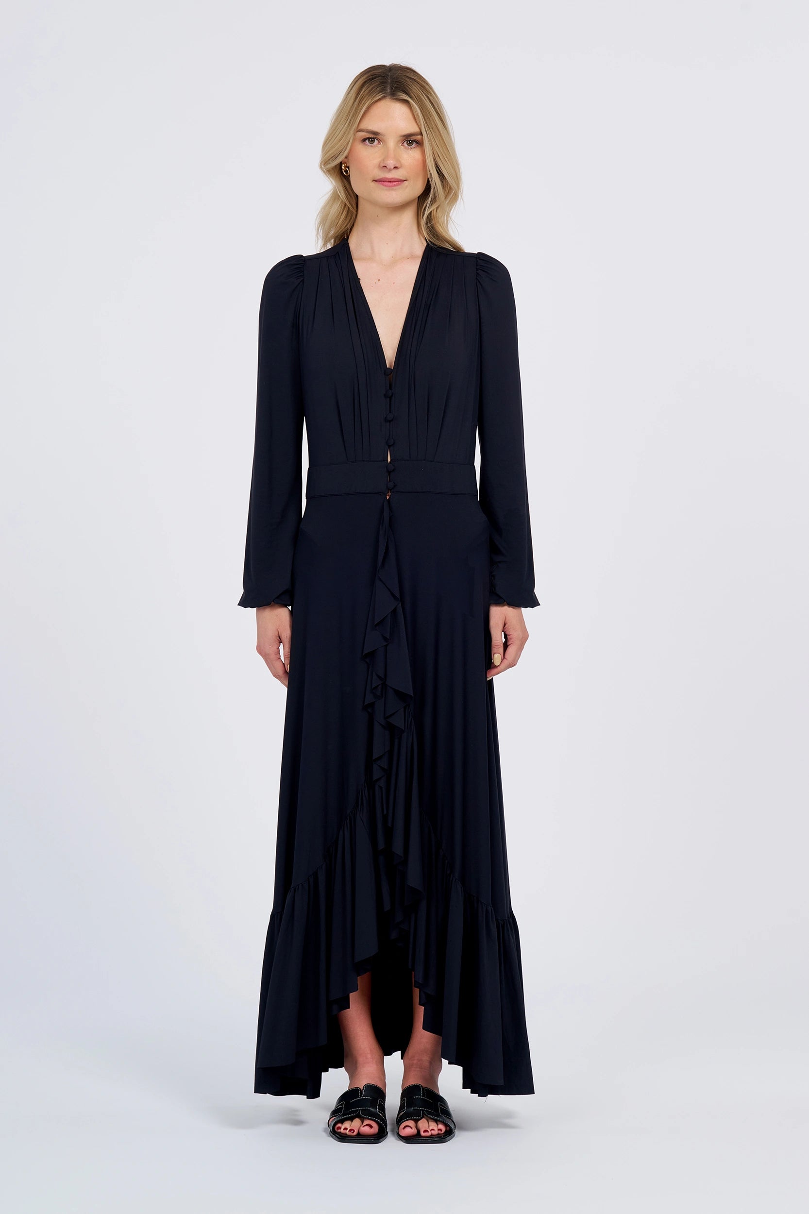 plisse long sleeve ruffle detail maxi dress Long Sleeve Ruffle Maxi Dress (UPF 50+)