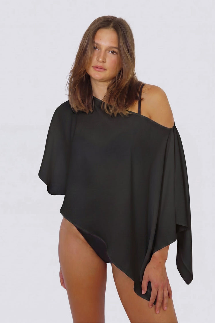 Sheer Asymmetrical Poncho Coverup UPF 50+