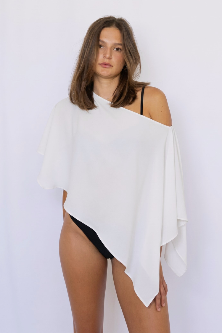 Sheer Asymmetrical Poncho Coverup UPF 50+