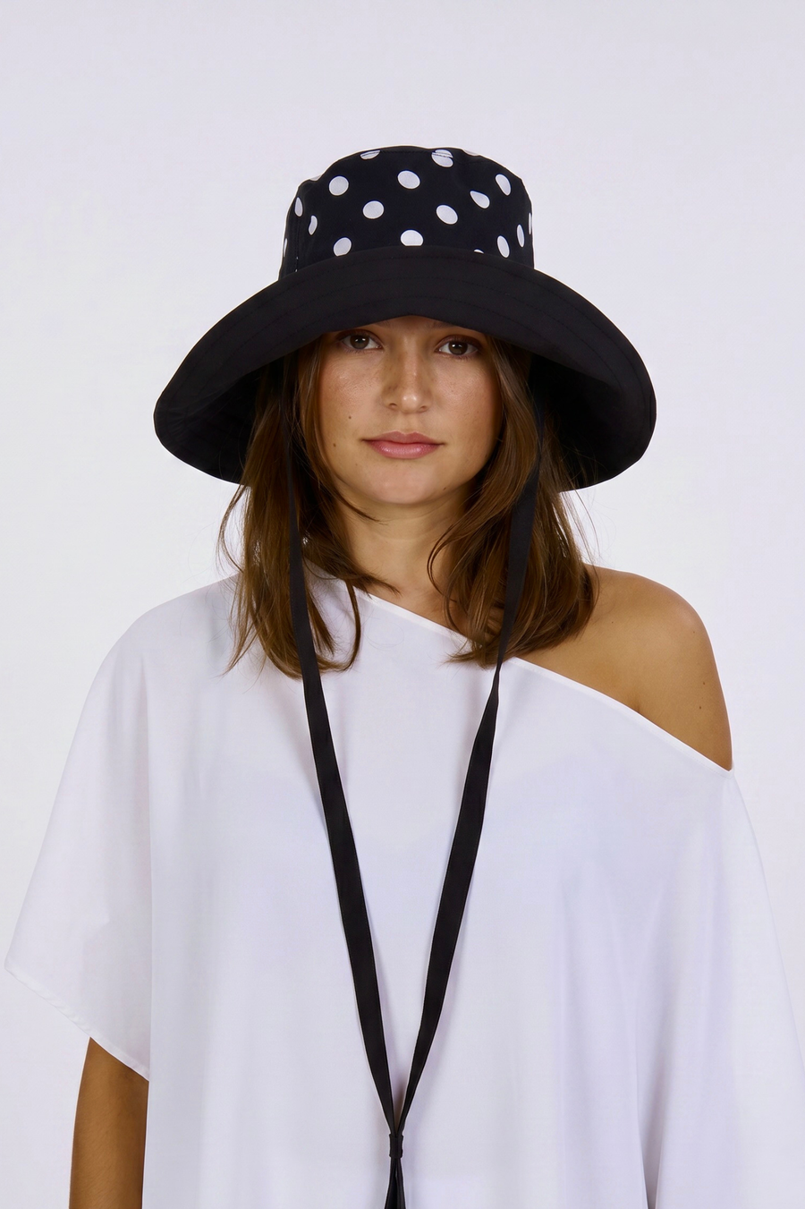 Black Reversible UPF 50+ Packable Polkadot Sun Hat