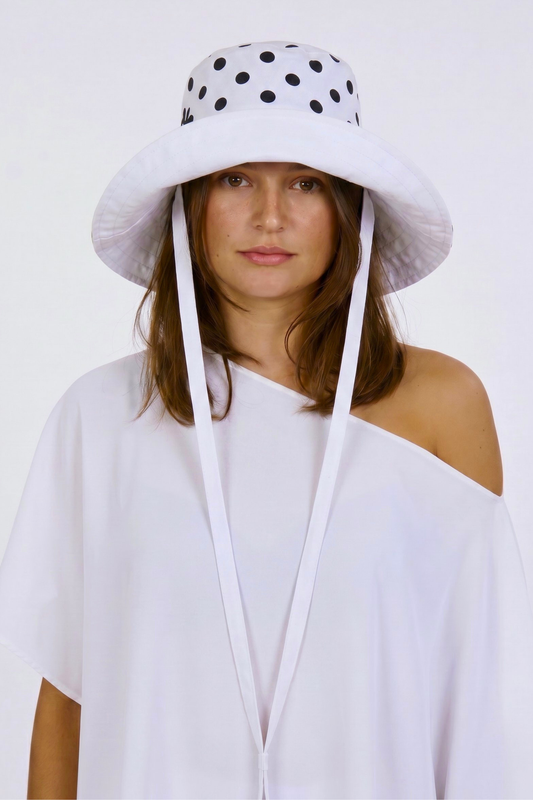 White Reversible UPF 50+ Packable Polkadot Sun Hat