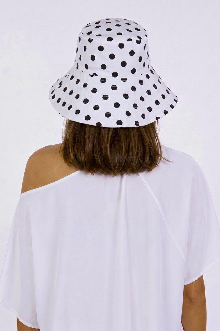 White Reversible UPF 50+ Packable Polkadot Sun Hat