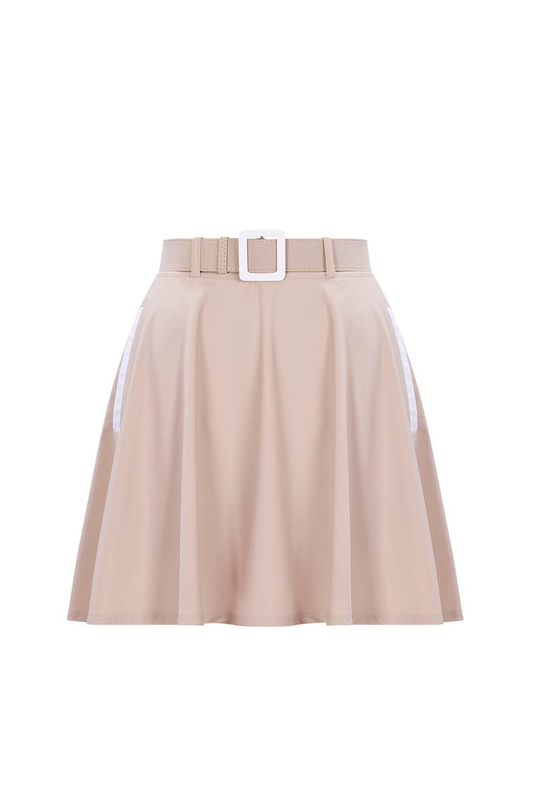 PLEATED PERFORMANCE SKORT WITH DETACHABLE BELT UPF 50+ IN BEIGE